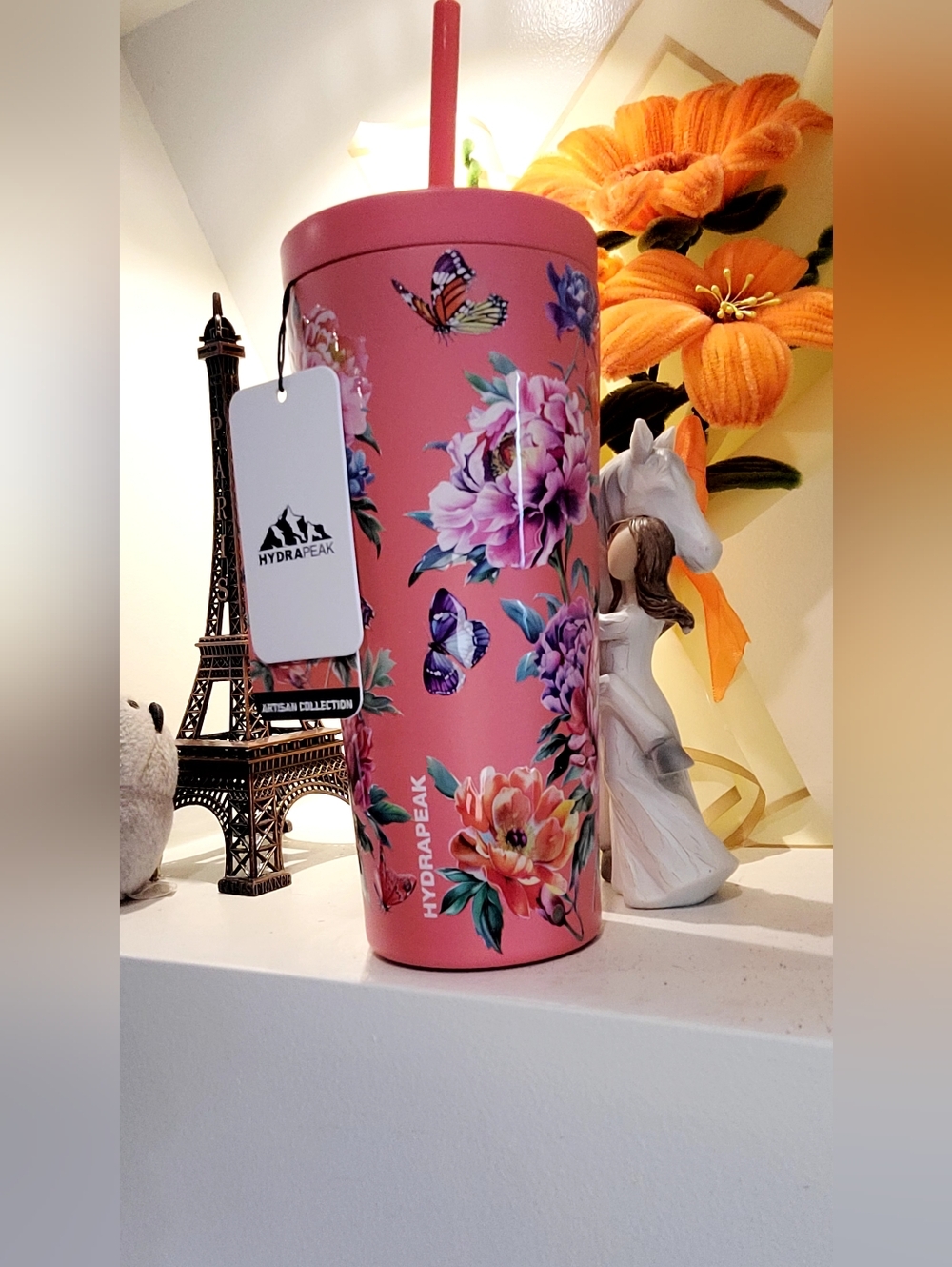 Hydrapeak Artisan Collection Coral Floral Travel Cup with Straw